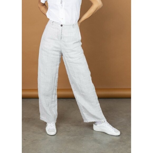 Hannoh Wessel Petronilla Pants Trousers Sz 38  Wide Leg Raw Edge Checkered Linen - Picture 1 of 15